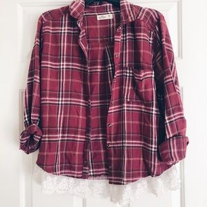 hollister long sleeve flannel with lace detail